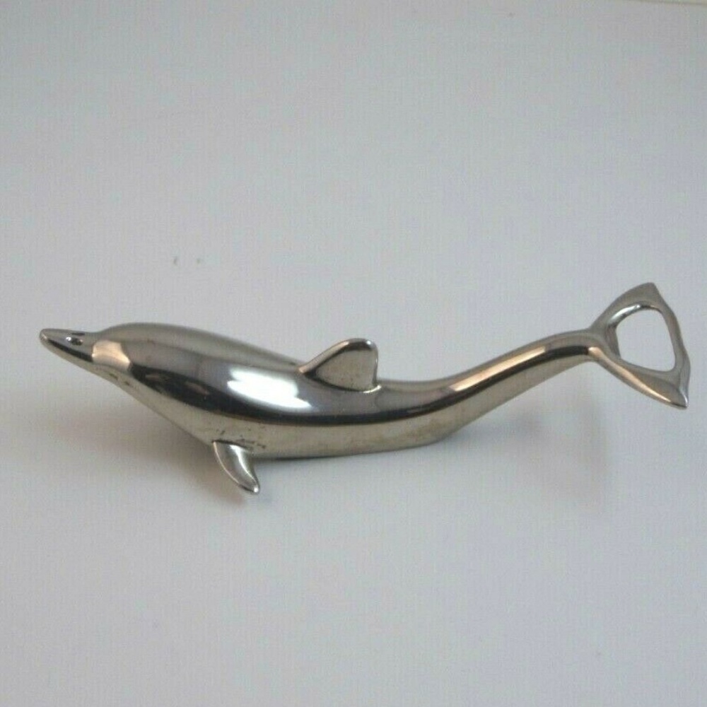 Silver plate Dolphin Bottle Opener Bar ware for Pull Caps and Twist-off Bottles